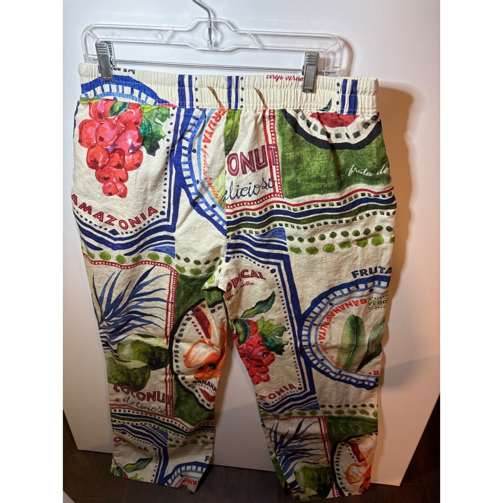 Rachel Zoe Vacation Resort Fruit Postal Stamp Linen Pants Multicolor Women's L